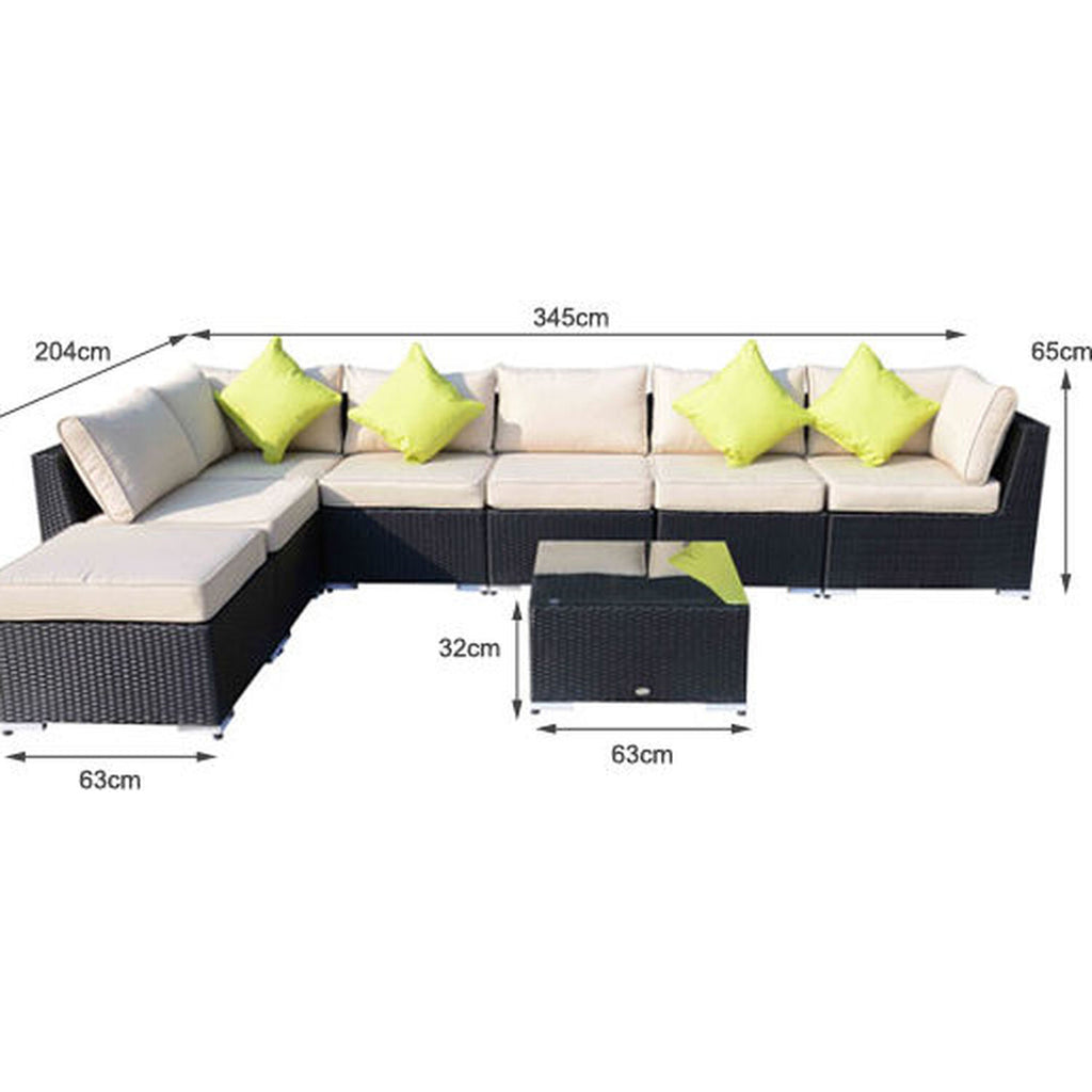 Valentina 8-Piece Corner Sofa Set With Glass Top Table