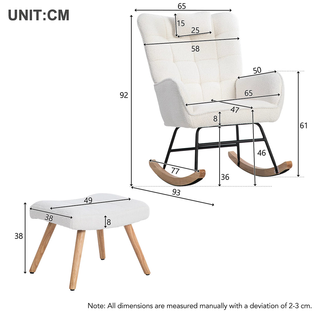 Elle Plush Rocking Chair Set with Neck Pillow & Footrest