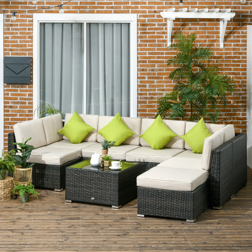 Valentina 8-Piece Corner Sofa Set With Glass Top Table