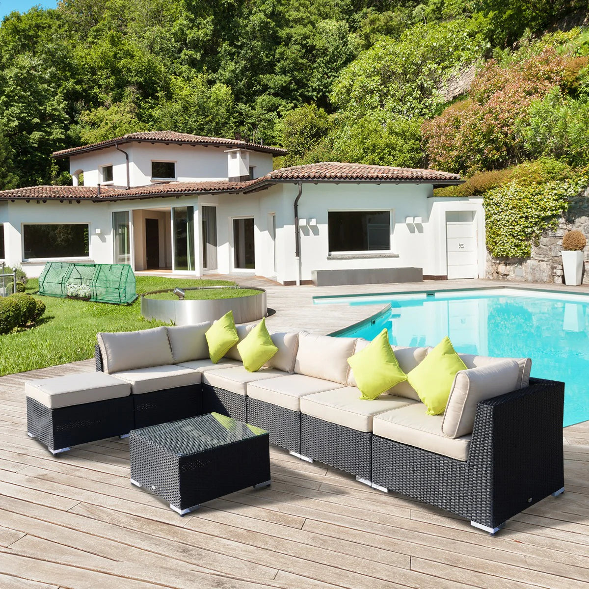 Valentina 8-Piece Corner Sofa Set With Glass Top Table