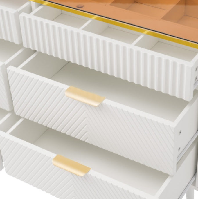 Serene White 6-Drawer Dresser With Amber Glass