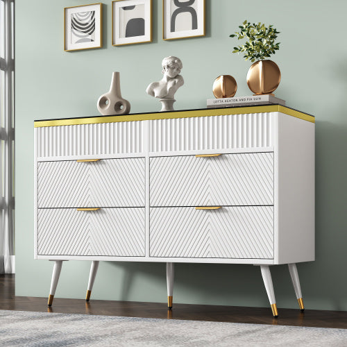 Serene White 6-Drawer Dresser With Amber Glass