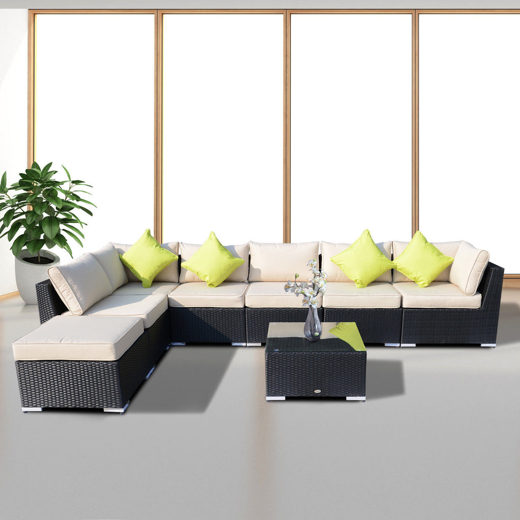 Valentina 8-Piece Corner Sofa Set With Glass Top Table