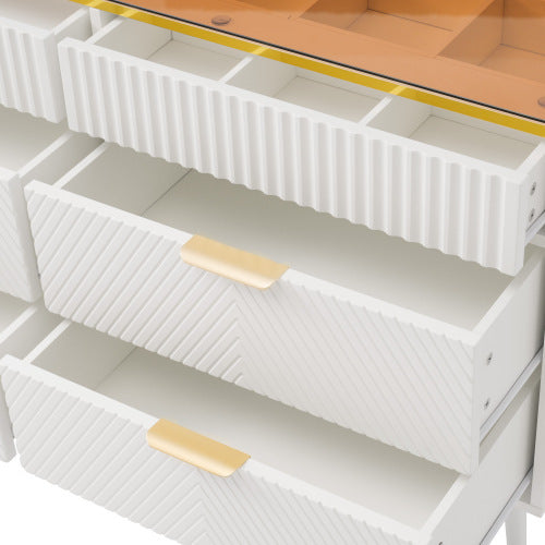 Serene White 6-Drawer Dresser With Amber Glass