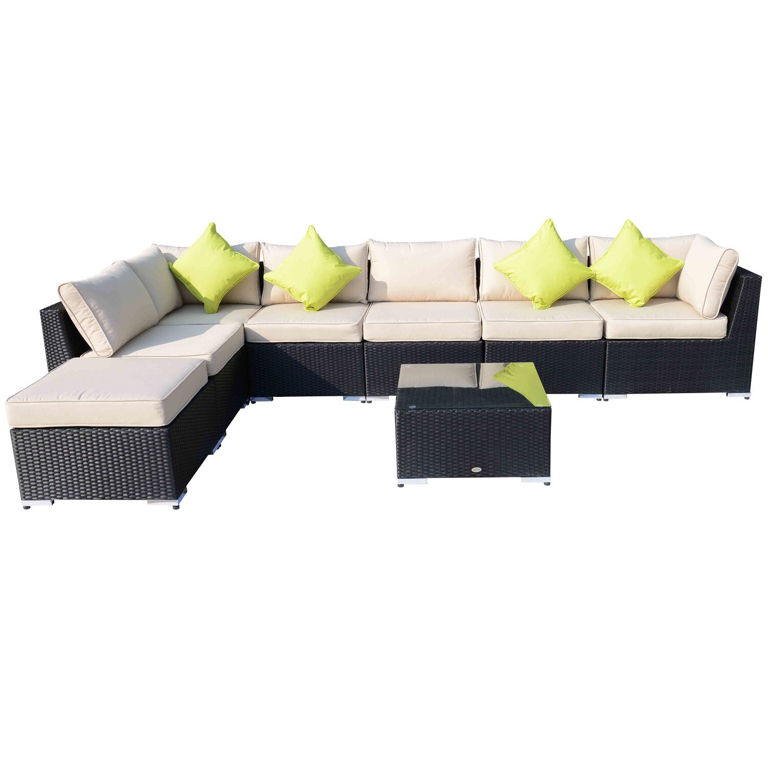 Valentina 8-Piece Corner Sofa Set With Glass Top Table