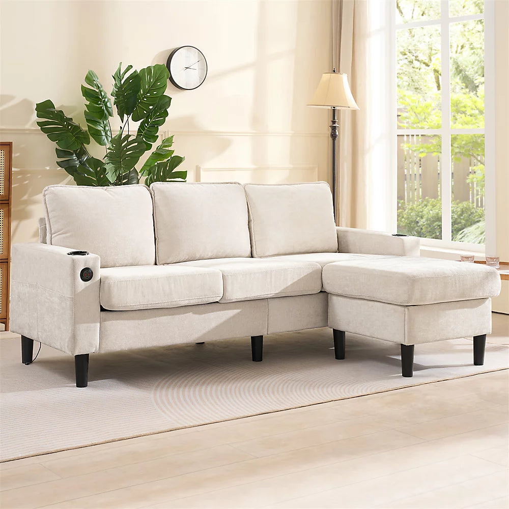 Hamilton Tech L-Shaped Sofa with USB Port & Cup Holder