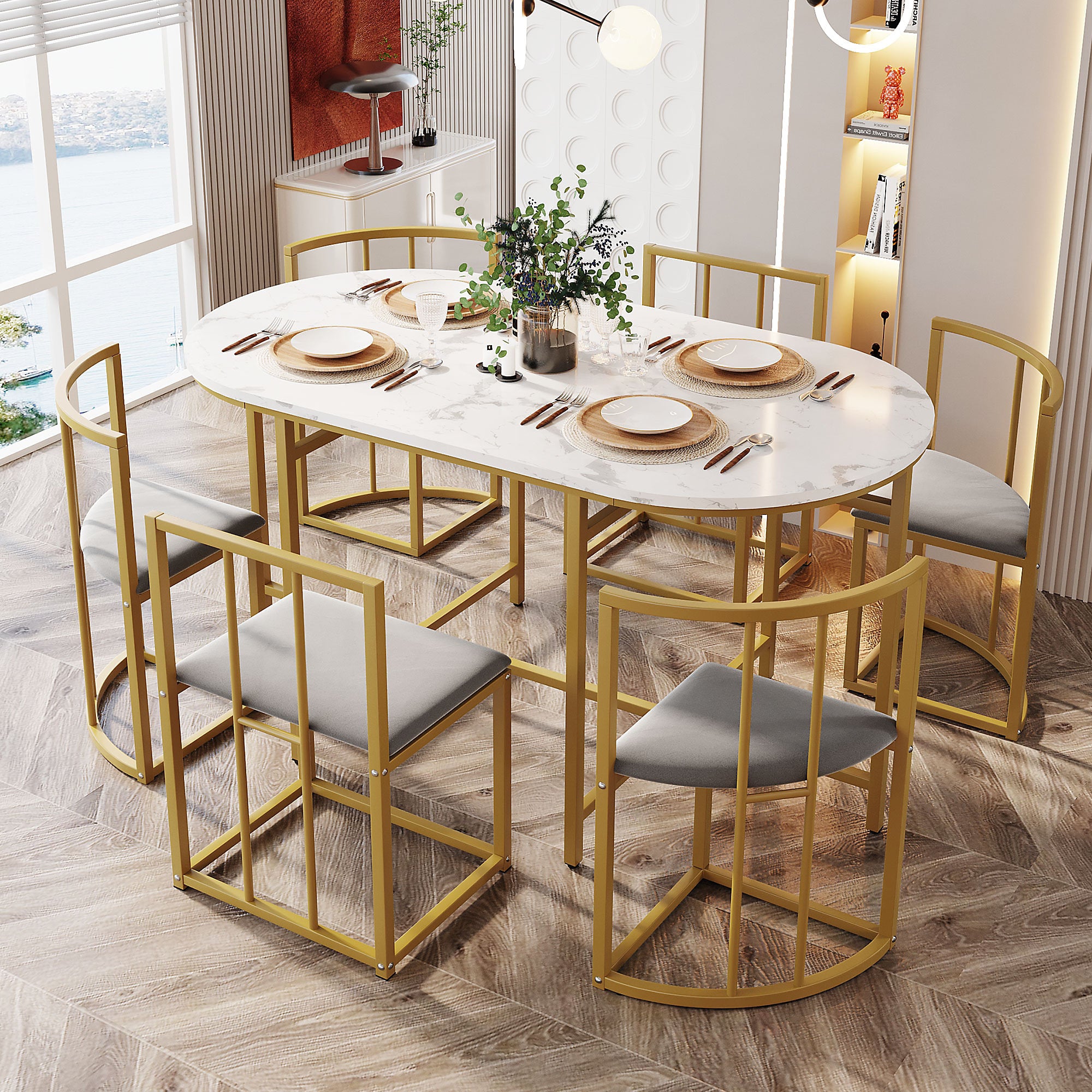 Gatsby Oval Dining Table Set With 6 Chairs