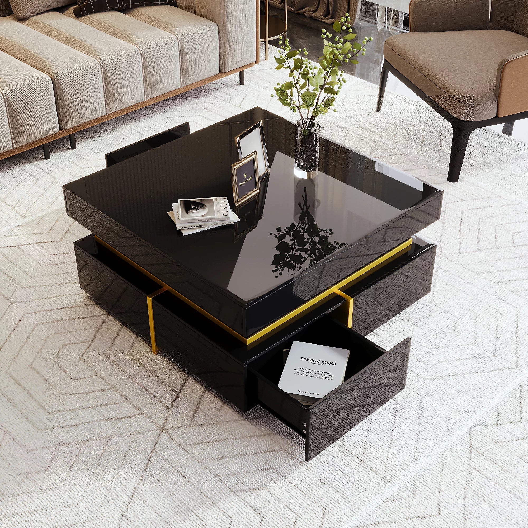 Aurora Luxe Square Coffee Table - Black