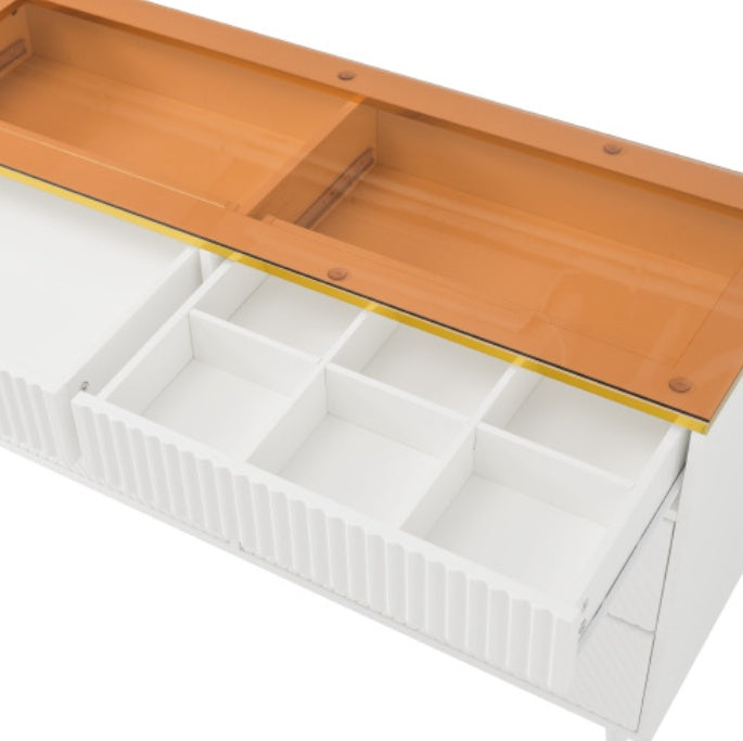Serene White 6-Drawer Dresser With Amber Glass