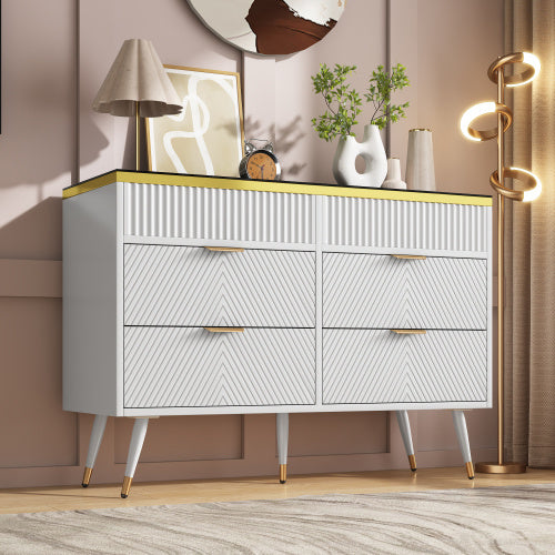 Serene White 6-Drawer Dresser With Amber Glass