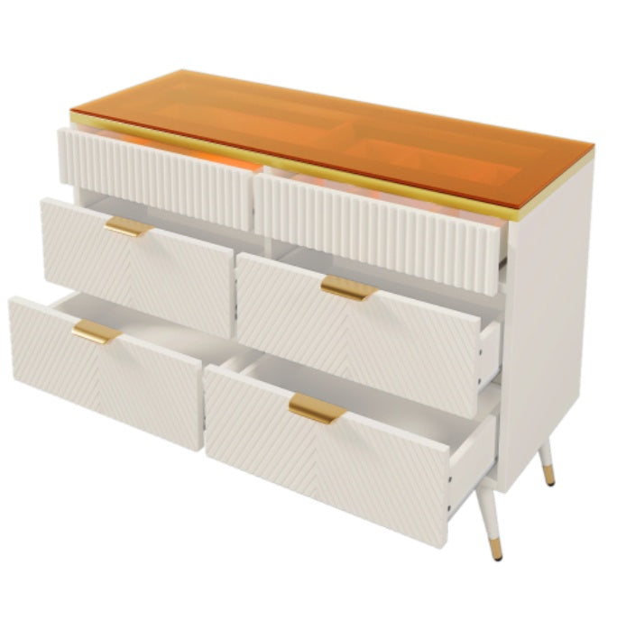 Serene White 6-Drawer Dresser With Amber Glass